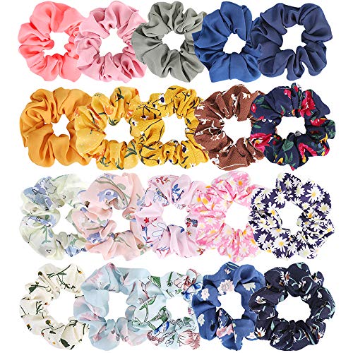 MOSOTECH Scrunchies Gasa Elástico, 20pcs Coleteros de Tela Coloridas, Crunchies Pelo de Flexible, Gomas del Pelo para Niña/Mujer, Adecuado para Deportes, Fiestas, Escuelas, Viajes, etc