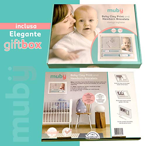 MUBY, Kit De Marco Huella Bebe Y PUERTA PULSERAS DE NACIMENTO - Regalos Originales Para El Recién Nacido Para Niño Y Niña - Decoraciones Para Pared De La Habitación Cm 33,5 x 25,5-Cuadro Bebe Huella