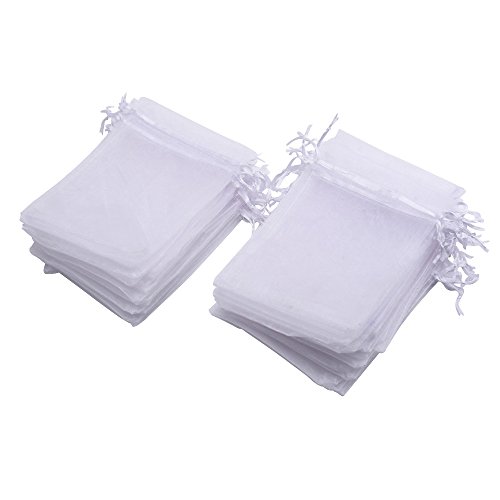 Mudder Organza Bolsa de Regalo Bodas Favor Bolsas Joyas, 50 Piezas (Blanco)