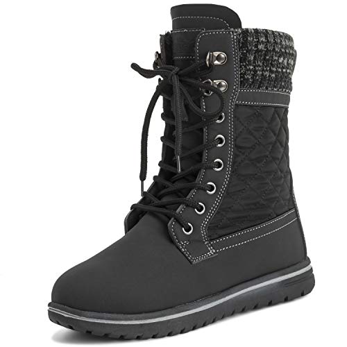 Mujer Acolchado Corto Nieve Invierno Piel Sintética Calentar Durable Impermeable Botas - 8 - BLK41 AYC0525