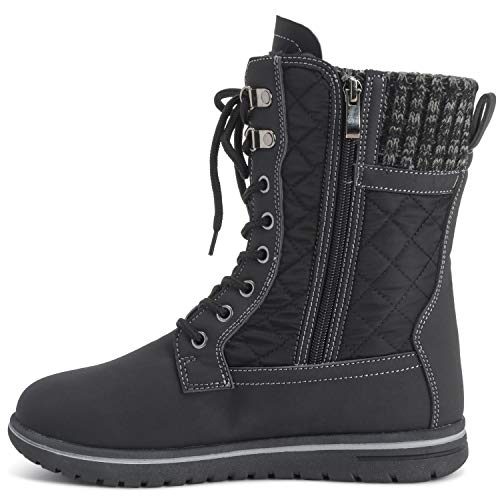 Mujer Acolchado Corto Nieve Invierno Piel Sintética Calentar Durable Impermeable Botas - 8 - BLK41 AYC0525