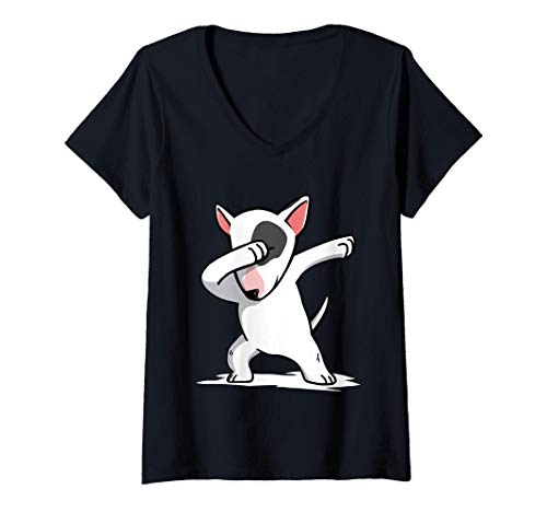 Mujer Dabbing Bull Terrier Inglés Dab Dance Perro Camiseta Cuello V