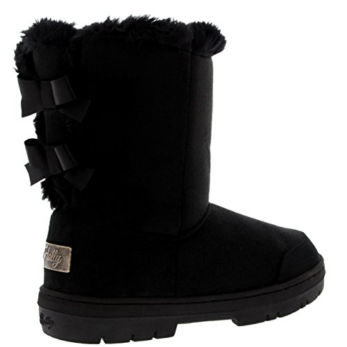 Mujer Twin Bow Tall Classic Fur Impermeable Invierno Rain Nieve Botas - Negro - 39