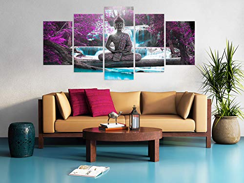 murando - Cuadro en Lienzo Buda 200x100 cm Impresión de 5 Piezas Material Tejido no Tejido Impresión Artística Imagen Gráfica Decoracion de Pared Oriente Zen Cascada c-A-0021-b-o