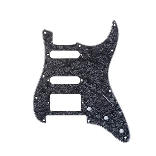 Musiclily Pro 11 Agujeros HSS Modern-Style Strat Pickguard Golpeador para Guitarra American/México Standard Stratocaster con Floyd Rose Puente Cut, 4 capas Black Pearl