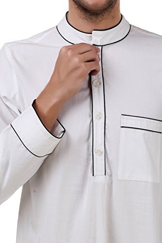 MyBatua algodón Blanco Galabiyya, Trajes de los Hombres, Estilo árabe Thobe, dishdash, Ropa Musulmana GM-036 (M)