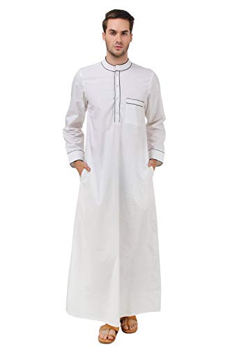 MyBatua algodón Blanco Galabiyya, Trajes de los Hombres, Estilo árabe Thobe, dishdash, Ropa Musulmana GM-036 (M)