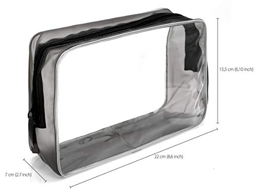 MyGadget Neceser Transparente Impermeable de Viaje para Avión - Set de Equipaje de Mano - Bolsa de Cosméticos, Porta Liquidos, Cremas, Champú - Talla L