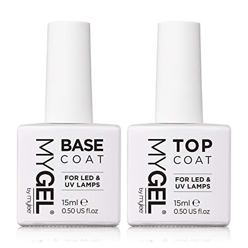 Mylee Esmalte de uñas de gel de Mylee Top & Base Coat 2 x 15 ml UV/LED para manicura y pedicura para uso doméstico – Dura hasta 2 semanas, fácil de aplicar, sin chips, duradero y seguro.