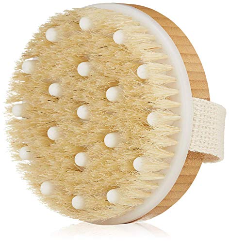 Mytlp Bath Body Brush Natural Bristles with Massage Nodules Reducing Cellulite Toxins