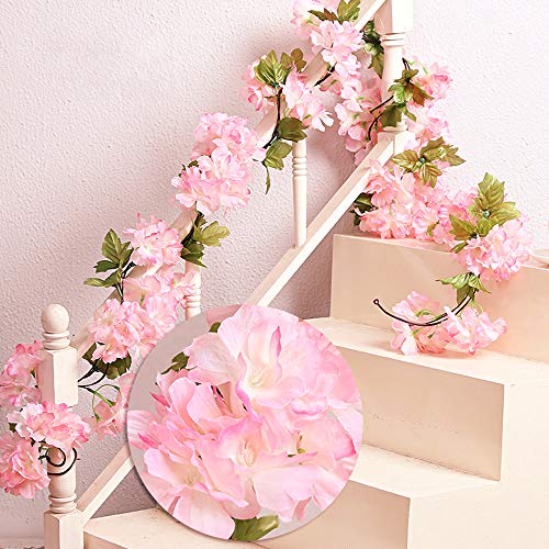 MZMing 2piezasx235cm Flores de Cerezo Artificiales Colgante Vines Guirnaldas de de Simulación Planta Flor Vid Hojas para Familiar la Fiesta Jardín Valla Boda de Navidad Decoración-Rosa