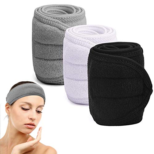 NATUCE 3PCS Pelo Banda para Maquillaje, Diademas para Mujer, Ajustable Pelo Banda, Toalla de rizo tipo diadema, maquillaje cara Wash ducha diadema para tratamientos faciales o maquillaje