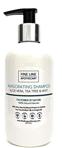 NATURAL - CHAMPÚ INVIGORANTE - con ALOE VERA, ARBOL DE TÉ & MENTA - 250 ml - por Fine Line Apothecary - Sin Sulfatos, Sin Parabenos, Sin Silicona. Concentrado, Fàcil de Enjuagar.