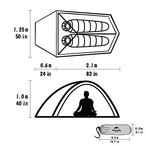 Naturehike Tienda de campaña Mejorar Cloud Up 2 Persona Tienda de Trekking Ultraligero Impermeable … (20D Gris con Falda)
