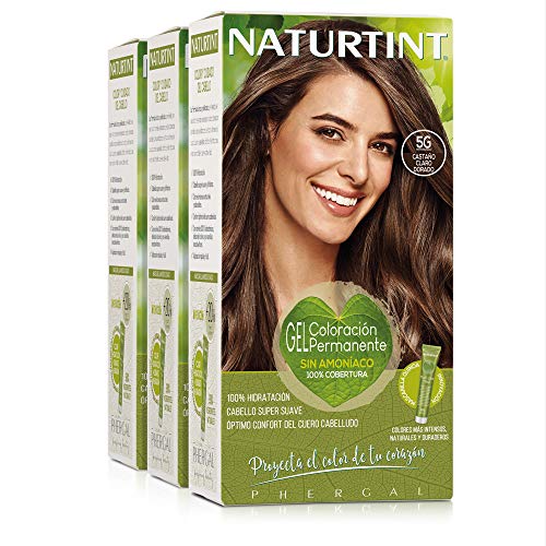 Naturtint Coloración 5G Castaño Claro Dorado, 100% Cobertura de canas y Hidratación, Ingredientes Vegetales y Aceites 100% Biobotánicos, Color Natural y Duradero, Sin Amoniaco, Pack de 3.