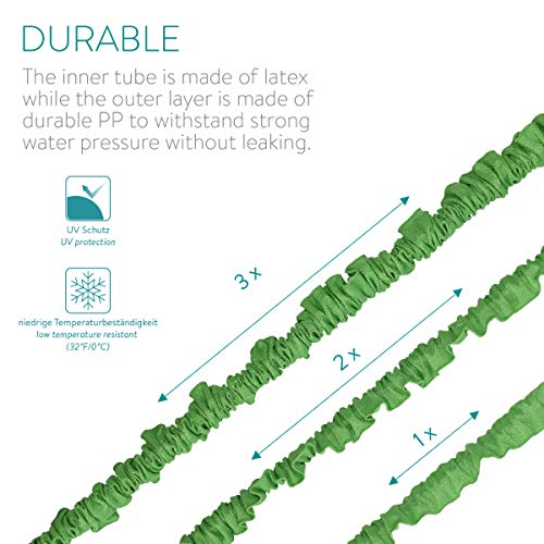 Navaris Manguera de jardín extensible - Flexible manguera de 15M con 7 funciones de riego - Para regar o lavar el coche con agua a presión