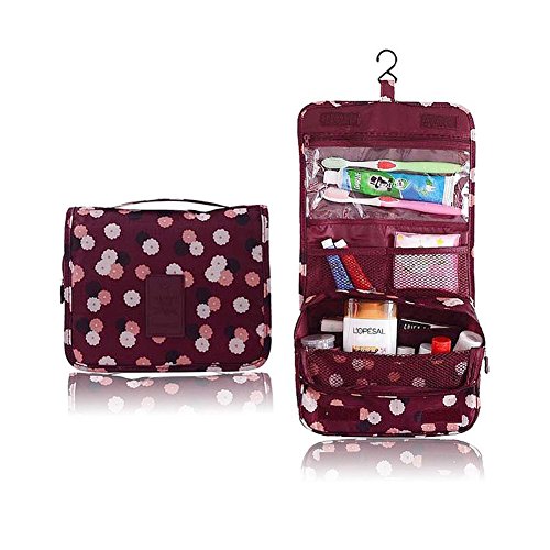 Neceser Bolsa del Organizador Impermeable colgante lavado bolso almacenamiento de maquillaje cosméticos aseo caso bolsa de viajes organizador de bolsa-Vino flor