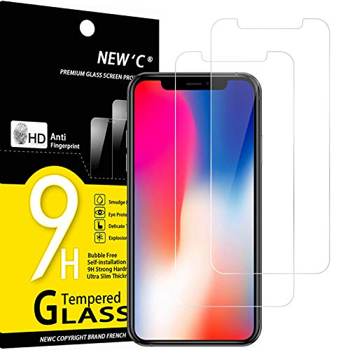 NEW'C 2 Unidades, Protector de Pantalla para iPhone 11 Pro, iPhone X, iPhone XS, Antiarañazos, Antihuellas, Sin Burbujas, Dureza 9H, 0.33 mm Ultra Transparente, Vidrio Templado Ultra Resistente