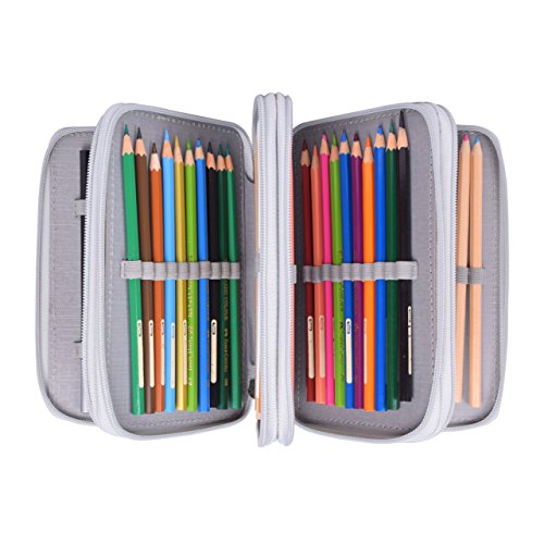 Newcomdigi Estuche Bolso Caja de Lapices Colores 72 Ranuras Portálapices Organizador de Alta Capacidad para Lapices de Colorear Dibujo Acuarela Arte Oficina y Maquillaje Coméstico Gris