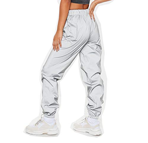 NewL Pantalones Reflectantes para Mujer Marca Casual Harajuku Night Sporting Jogger Pantalones Gris M