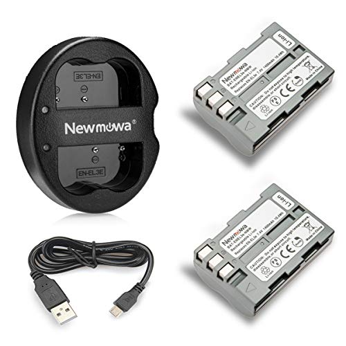 Newmowa EN-EL3 Batería de Repuesto (2-Pack) y Kit de Cargador Doble para Nikon EN-EL3e y Nikon D50, D70, D70s, D80, D90, D100, D200, D300, D300S, D700