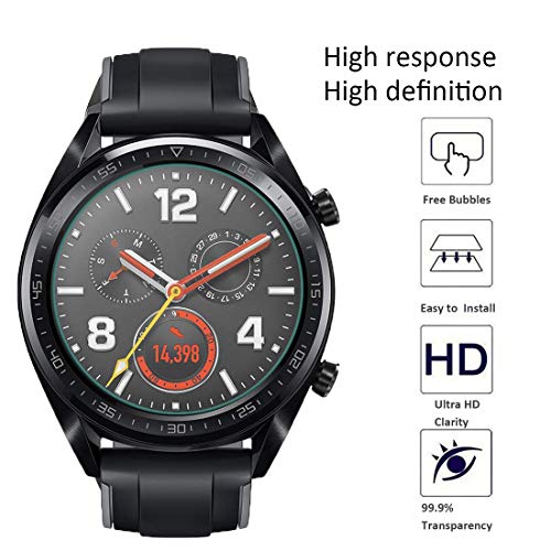 NEWZEROL [Paquete de 4 para Huawei Watch GT/GT Active/GT Protector de Pantalla Elegante (tamaño actualizado) 2.5D Arcos Edges 9 Dureza Protector de Pantalla de Vidrio Templado de Alta definición