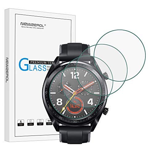 NEWZEROL [Paquete de 4 para Huawei Watch GT/GT Active/GT Protector de Pantalla Elegante (tamaño actualizado) 2.5D Arcos Edges 9 Dureza Protector de Pantalla de Vidrio Templado de Alta definición