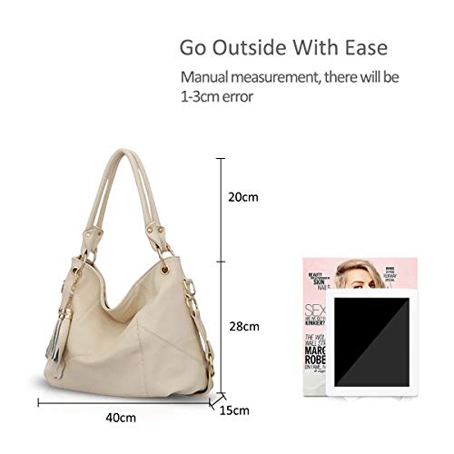 NICOLE & DORIS Bolso de Mano para Mujer Bolso de Mensajero Hobo Bolsos de Hombro de Cuero Suave Bolsos Cruzados Bolsos de asa Superior con Borla Beige