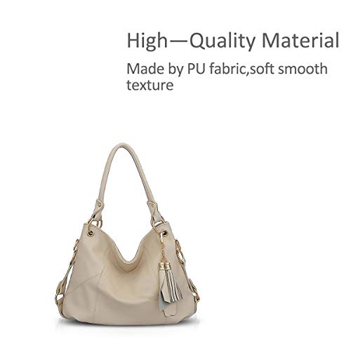 NICOLE & DORIS Bolso de Mano para Mujer Bolso de Mensajero Hobo Bolsos de Hombro de Cuero Suave Bolsos Cruzados Bolsos de asa Superior con Borla Beige