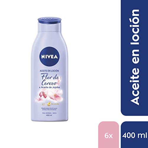 NIVEA Aceite en Loción Flor de Cerezo & Aceite de Jojoba en pack de 6 (6 x 400 ml), loción corporal de rápida absorción, loción para el cuidado de la piel seca y normal