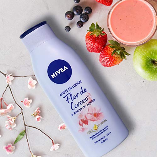 NIVEA Aceite en Loción Flor de Cerezo & Aceite de Jojoba en pack de 6 (6 x 400 ml), loción corporal de rápida absorción, loción para el cuidado de la piel seca y normal