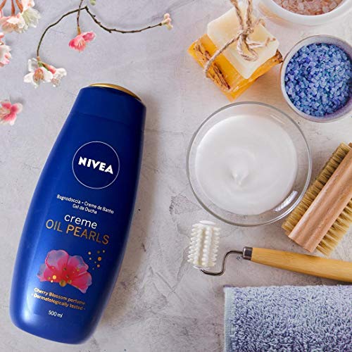 NIVEA Creme Oil Pearls Gel de Ducha Flor de Cerezo, gel hidratante corporal con aceite de argán, gel para ducha para mimar tus sentidos - 1 x 500 ml