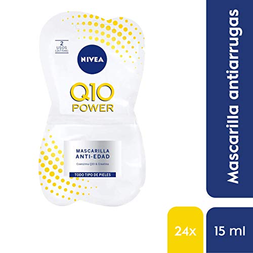 NIVEA Q10 Power Mascarilla Antiedad pack 24 (24 x 15 ml), mascarilla facial antiarrugas para suavizar las líneas de expresión, máscara antiedad para piel suave y radiante