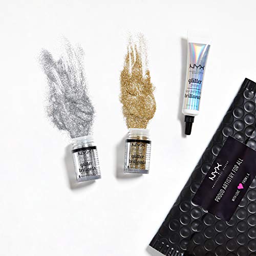 NYX Professional Makeup - Kit de Glitter Effects con Primer y Glitter para Rostro y Cuerpo - Tonos Dorado y Plateado