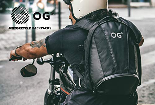 OG Online&Go EZ-Rider2 Mochila Moto Negra 24L, Bolsa Porta-Casco Motorista, Correa Casco, Impermeable, Portátil, Reflectante (Logo Blanco)