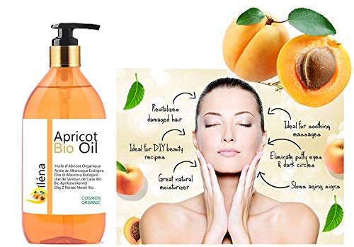 Oïléna Aceite de Nuez Albaricoque Aceite Vegetal Facial, Cabello, Corporal, Hueso de Albaricoque Ecológico Prensado en Frío 100% Aceite Seco Puro Vegan Certificado BIO 250 ml