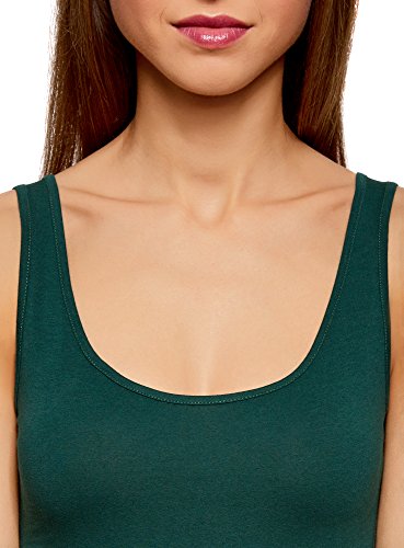 oodji Collection Mujer Camiseta de Tirantes Básica, Verde, ES 44 / XL