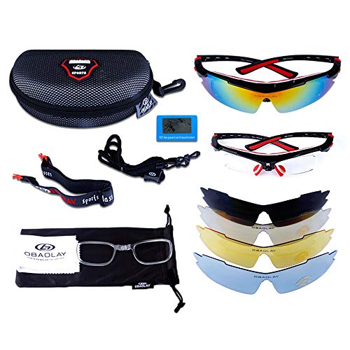 OPEL-R Gafas Polarizadas De Ciclismo para Exteriores Gafas De Sol Deportivas Anti-UV para Bicicleta, Gafas De MTB De Moda Casual, 5 Lentes Intercambiables,Bright Black