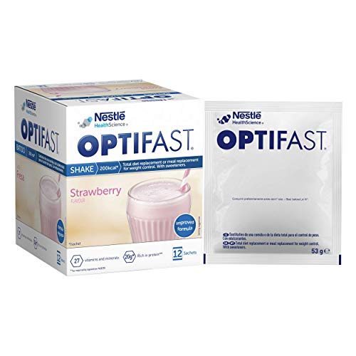 OPTIFAST Batido Fresa - Envase de 12 sobres de 53g cada uno, sustitutivos de la comida para control de peso