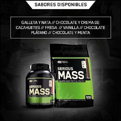 Optimum Nutrition ON Serious Mass Proteína en Polvo Mass Gainer, con Vitaminas, Creatina y Glutamina, Galletas y Crema, 8 porciones, 2.73 kg, Embalaje puede variar