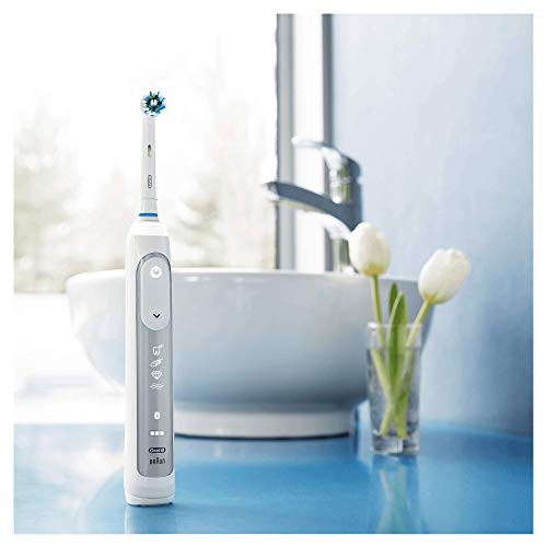 Oral-B Genius 8000N CrossAction - Cepillo Eléctrico, 1 Plata Mango Conectado, 5 Modos Blanqueado, Sensible, Encías, 3 Cabezales, Funda de Viaje Premium