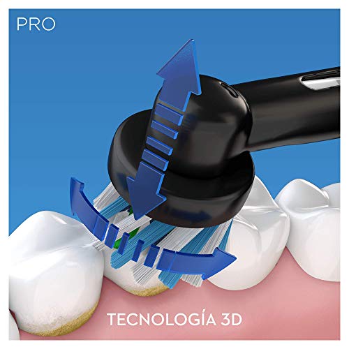 Oral-B Pro 750 CrossAction - Cepillo Eléctrico Recargable, 1 Negro Mango, 1 Cabezal Recambio, Funda de Viaje de Plástico Negra