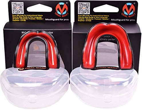 Oral Mart Jóvenes Boca Protector para niños - Juvenil Protector bucal para el Karate (con Funda Gratis) Jóvenes (Edad 10 y por Debajo) Negro/Rojo