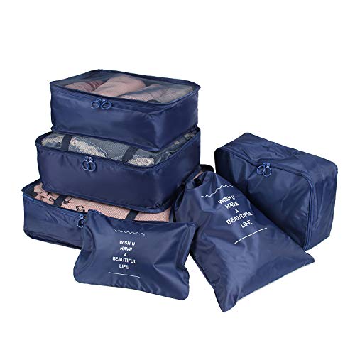 Organizador de Maletas, YouthUnion 6Pcs Bolsas de Ropa de Organizador de Equipaje de Viaje Bolsa de Almacenamiento Bolsa de Lavandería Impermeable para Ropa Interior Cosméticos (Azul Oscuro)