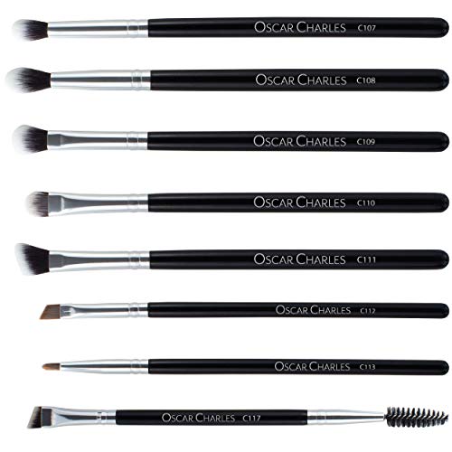 Oscar Charles Juego de brochas profesionales para maquillaje de ojos con brochas suaves para difuminar, brochas para sombras de ojos y brochas para cejas [8 piezas] [plata]