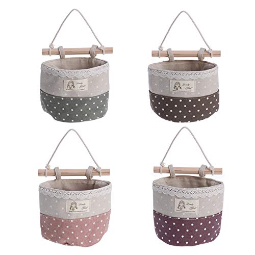 OUNONA 4pcs Wall Colgante Organizador Bolsa de Encaje Tapa de contenedores de Almacenamiento de Pared Bolsas (púrpura Verde Gris Rosa)