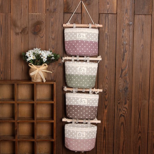 OUNONA 4pcs Wall Colgante Organizador Bolsa de Encaje Tapa de contenedores de Almacenamiento de Pared Bolsas (púrpura Verde Gris Rosa)