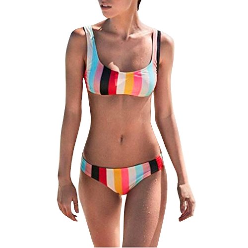 Overdose Las Mujeres del Arco Iris Traje de baño Conjunto de Bikini Empuja hacia Arriba el Traje de baño Acolchado bañarse al Sol Dividir la Ropa de Playa Fiesta Informal Mejor Regalo Verano