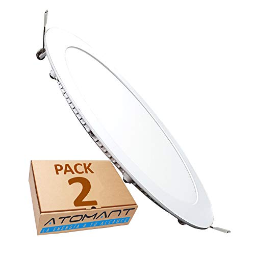 Pack 2x Panel Downlight LED redondo plano, 18W. Color Blanco Frío (6500K). 1600 Lumenes Driver incluido. A++