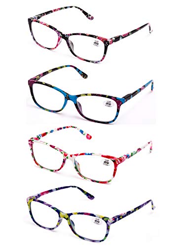 Pack de 4 Gafas de Lectura Vista Cansada Presbicia, Graduadas Dioptrías +1.0hasta +3.50, Gafas de Hombre y Mujer Unisex con Montura de Pasta, Bisagras de Resorte, Para Leer, Ver de Cerca (+250 (809))